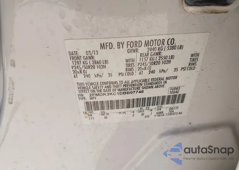 2013 Ford Edge Limited z USA, uszkodzony, nr VIN 2FMDK3KC1DBB97748